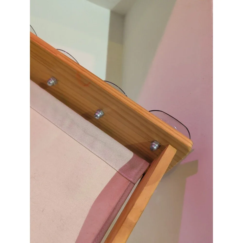 Vintage Wooden Wall Hanging Planter Shelf Canvas Sling 6 Cup Suction Display Rac